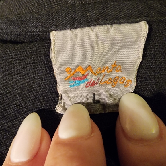 Black Cotton Tunic length Button-down Topper Crochet Detail Large - Picture 4 of 4